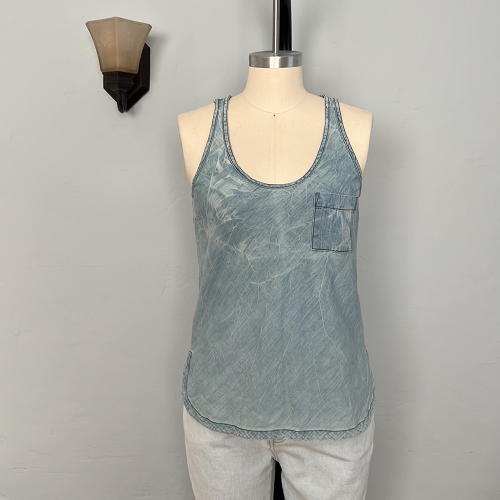 L’Agence Lightweight Twill Cotton Tank Top, Blue – Size Small